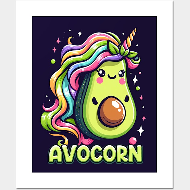 Avocorn Cute Avocado Unicorn Funny Hybrid Drawing Wall Art by fizzyllama